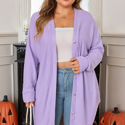 Orchid Petal Plus Size Waffle Knit Button Front Cardigan