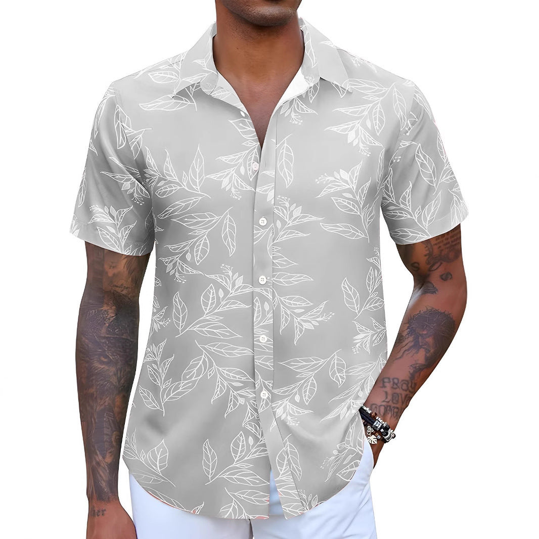 Men's Casual European And American Floral Short-sleeved Shirt