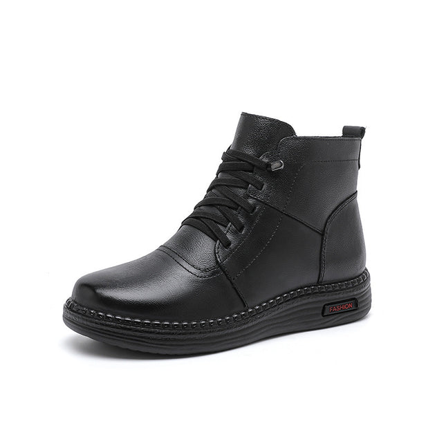 Mother Cowhide Wool Fleece Lined Soft Bottom Non-slip Wear-resistant Ankle Boots