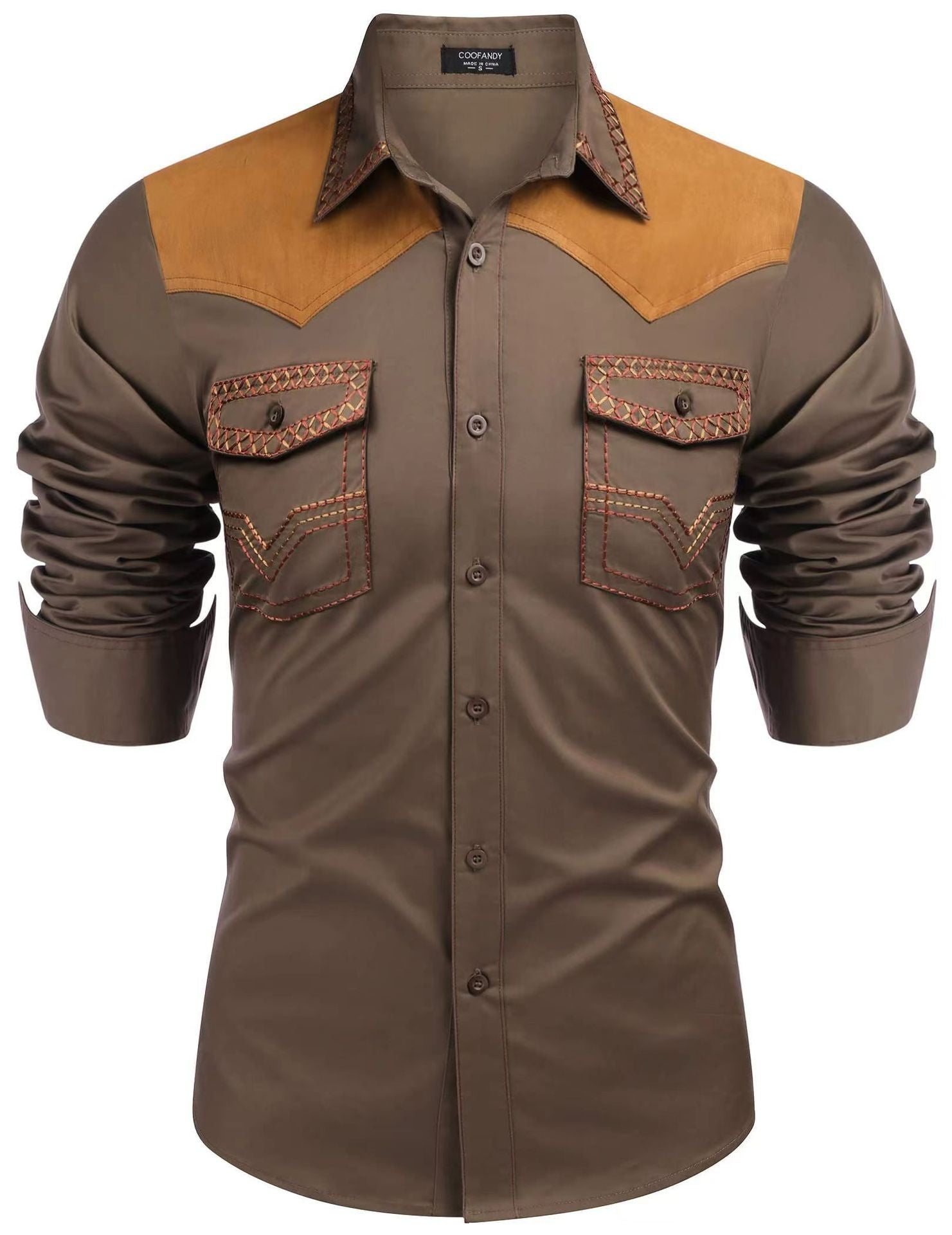 Western Denim Mid-length Tight Color Matching Men's Shirt