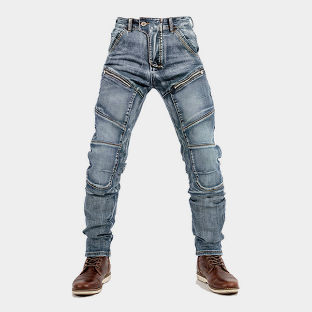 European And American Motorcycle Double Zipper Cycling Pants Four Seasons Slim Racing Anti-fall Jeans