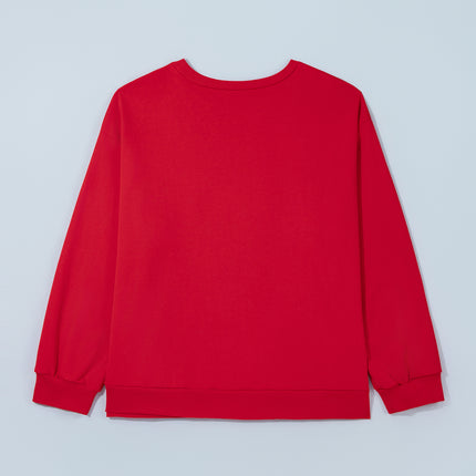 Racing Red Rugby Game Day Patchwork Graphic Plus Size Sweatshirt