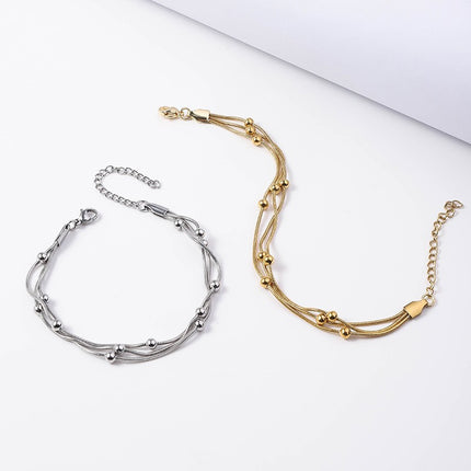 Stainless Steel Three-layer Beaded Bracelet Trendy Titanium Steel