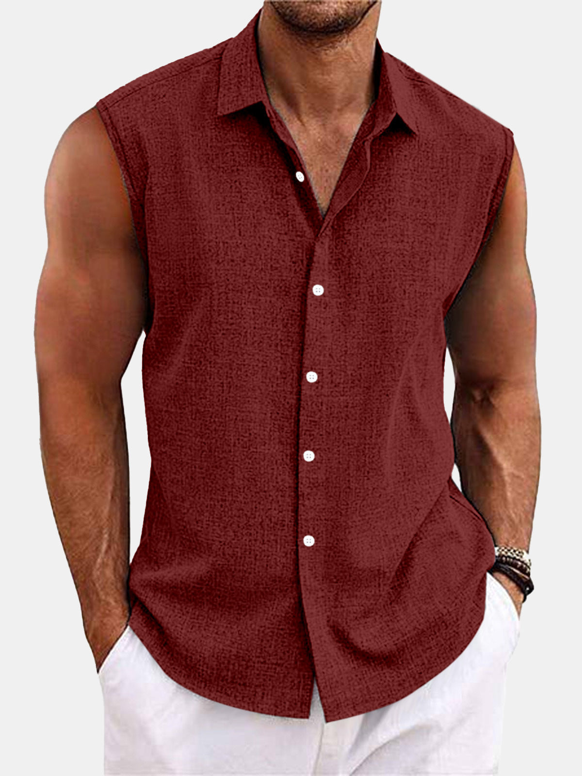 Lapel Beach Sleeveless Shirt