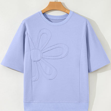Beau Blue Floral Patched Half Sleeve Tunic Top