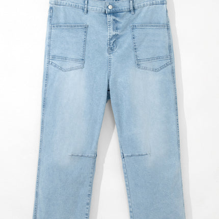 Beau Blue Plus Size Seam Detail Patch Pocket Raw Cut Shift Jeans