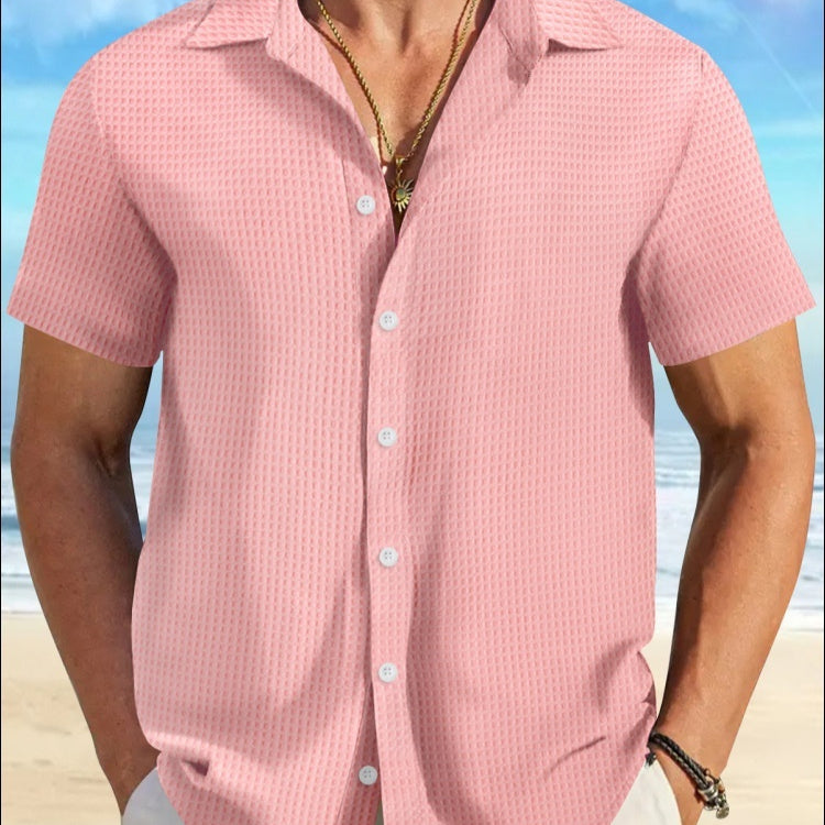 Plaid Colorblock Business Slim Fit Casual Shirt Short Sleeve Shirt