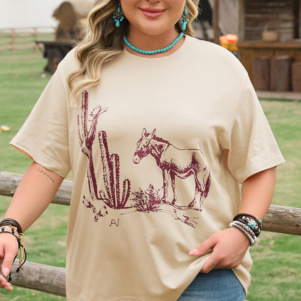Parchment Western Burro Cactus Crew Neck Graphic Tee