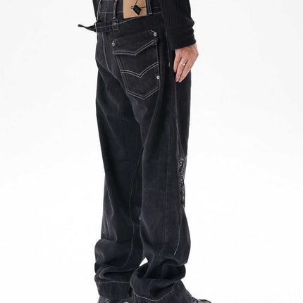Contrast Color Loose Machete Jeans Men
