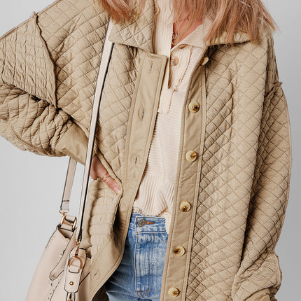 Jet Stream Solid Color Quilted Puffer Buttoned Shacket
