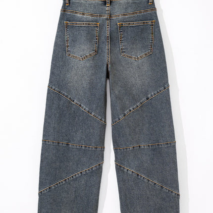 Sail Blue Exposed Stitching Loose Straight High Waist Jeans