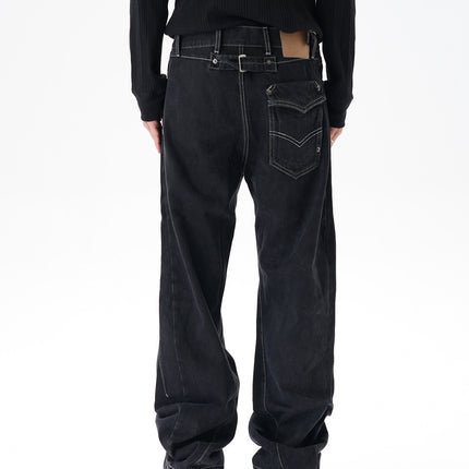 Contrast Color Loose Machete Jeans Men