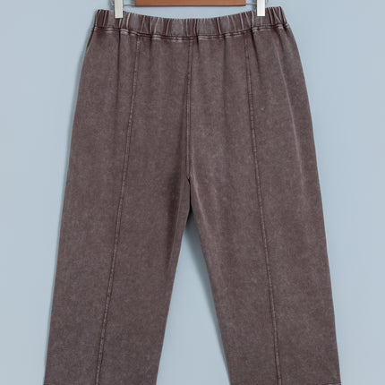 Coffee Mineral Wash Elastic Waistband Plus Size Barrel Pants