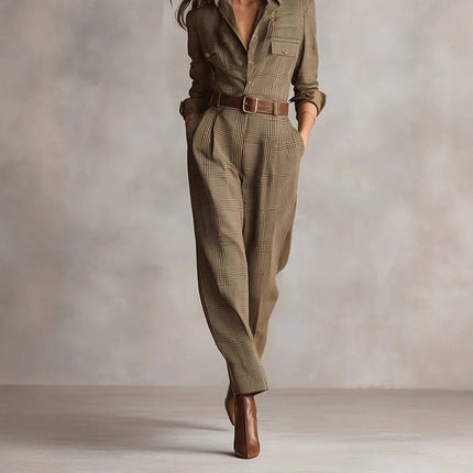 Women's Spring And Autumn Chic Plaid Jumpsuit