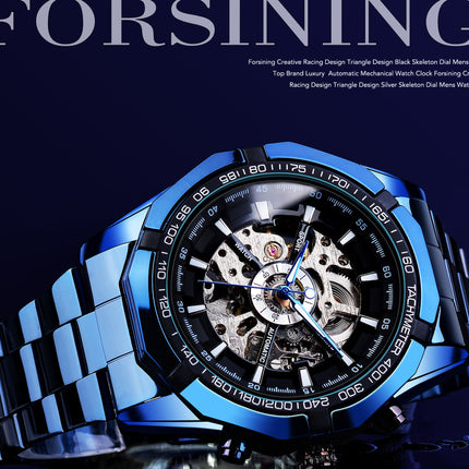 Casual Hollow Blue Plating Automatic Mechanical Watch