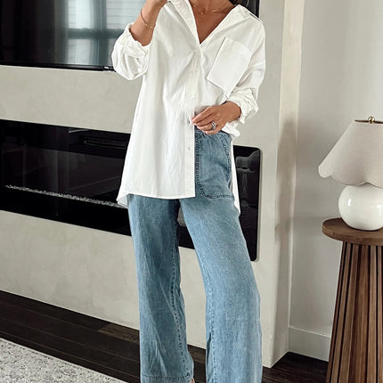 Myosotis Mineral Wash Drawstring Elastic Waistband Loose Straight Denim Pants