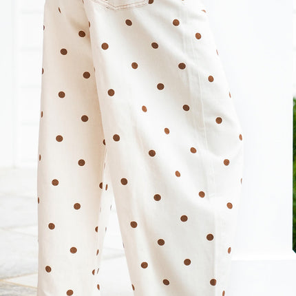 Beige Polka Dot Print Plus Size Barrel Jeans