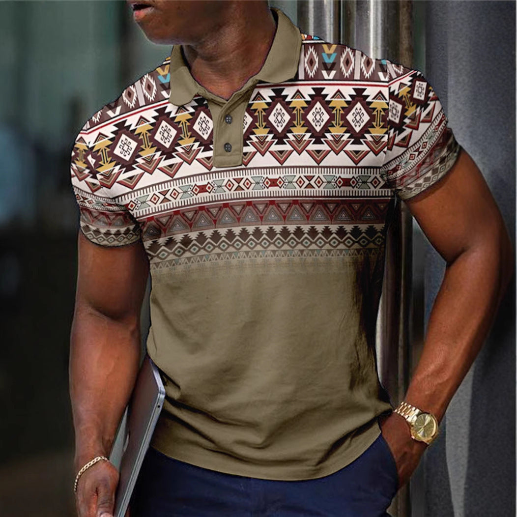 Pattern Button Short Sleeved Polo Shirt