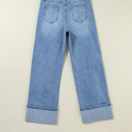Dusk Blue High Rise Asymmetric Button Zip Fly Ripped Jeans