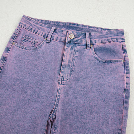Orchid Petal Vintage Wash Frayed Hem Ankle-length Jeans