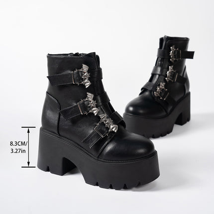 Women's Thick-soled Ankle Boots With Belt Buckle Decoration