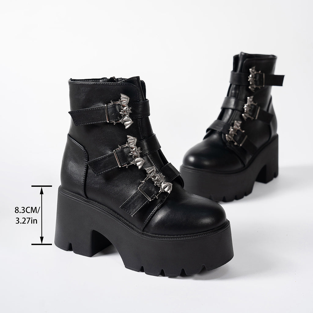 Women's Thick-soled Ankle Boots With Belt Buckle Decoration