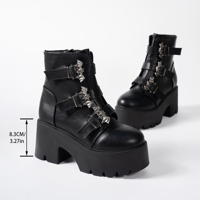 Women's Thick-soled Ankle Boots With Belt Buckle Decoration