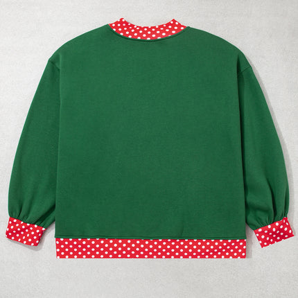 Orange Polka Dot Patchwork Round Neck Plus Size Sweatshirt