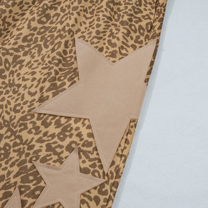 Khaki Plus Size Leopard Print Western Star Patched Jogger Pants