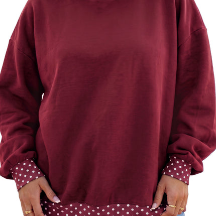 Orange Polka Dot Patchwork Round Neck Plus Size Sweatshirt