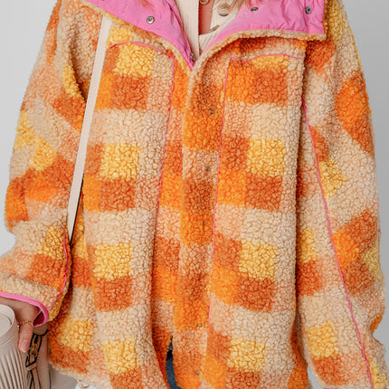 Orange Checkered Sherpa Hooded Jacket