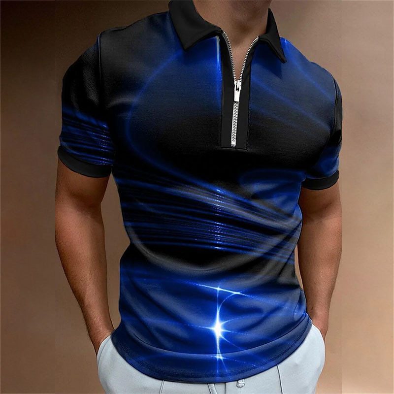 Men's Lapel Short Sleeve Zipper Polo Shirt Printing