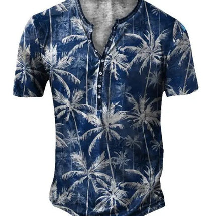 3D Printing Fashion Simple Lapel Button Men's Short Sleeve