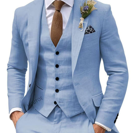 Men's Solid Color Business Jacket Vest Pants Set