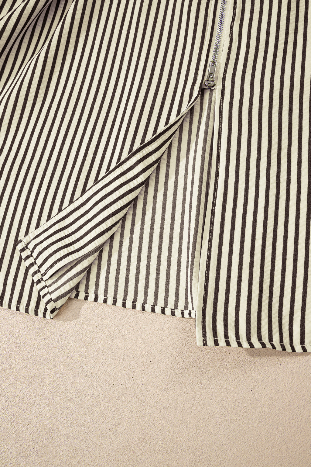 Black Stripe V Neck Zip Front Cinched High Waist Midi Dress