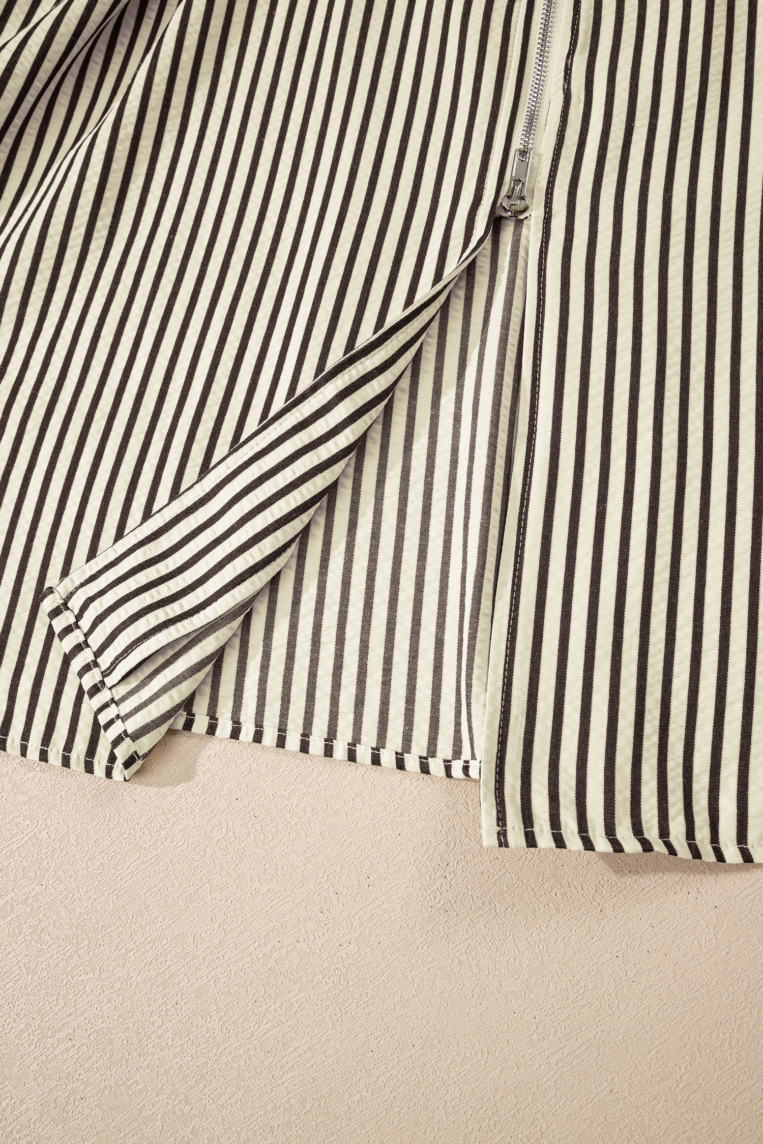 Black Stripe V Neck Zip Front Cinched High Waist Midi Dress