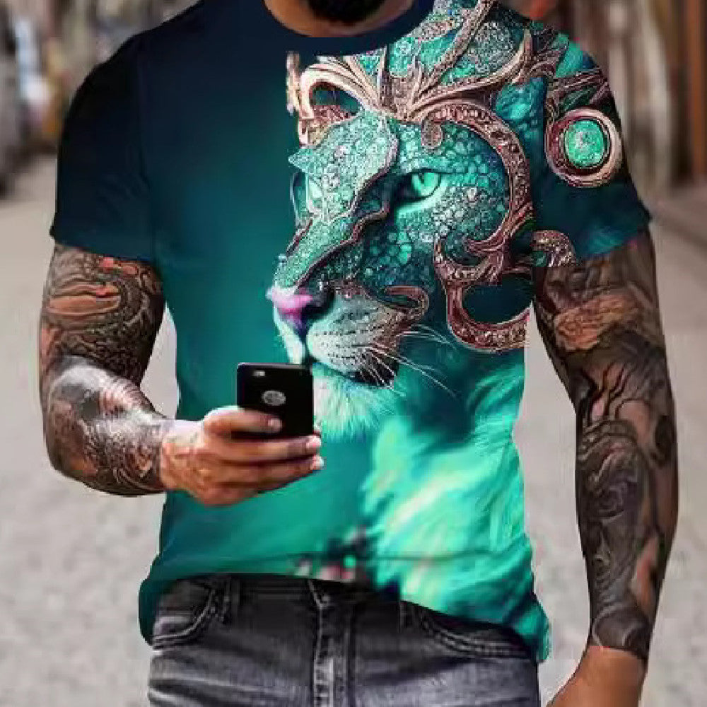 Fashion Personality Fierce Lion Printing 3d T-shirt Men