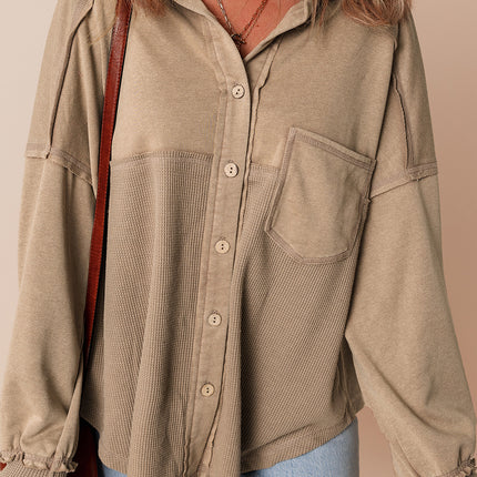 Goat Mineral Wash Textured Patchwork Loose Fit Shacket