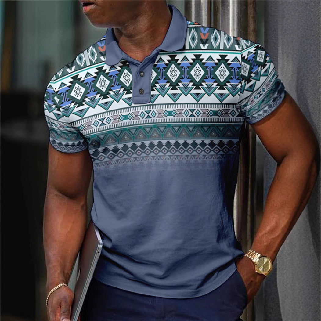 Pattern Button Short Sleeved Polo Shirt