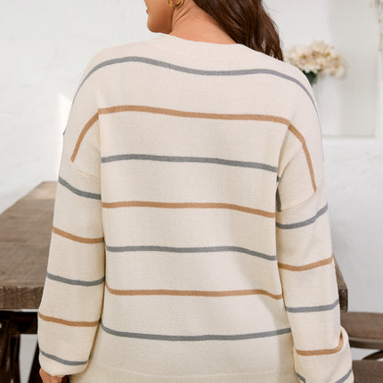 Multicolour Striped Drop Shoulder Plus Sweater