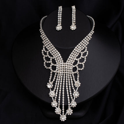 Full-diamond Necklace And Earring Jewelry Set