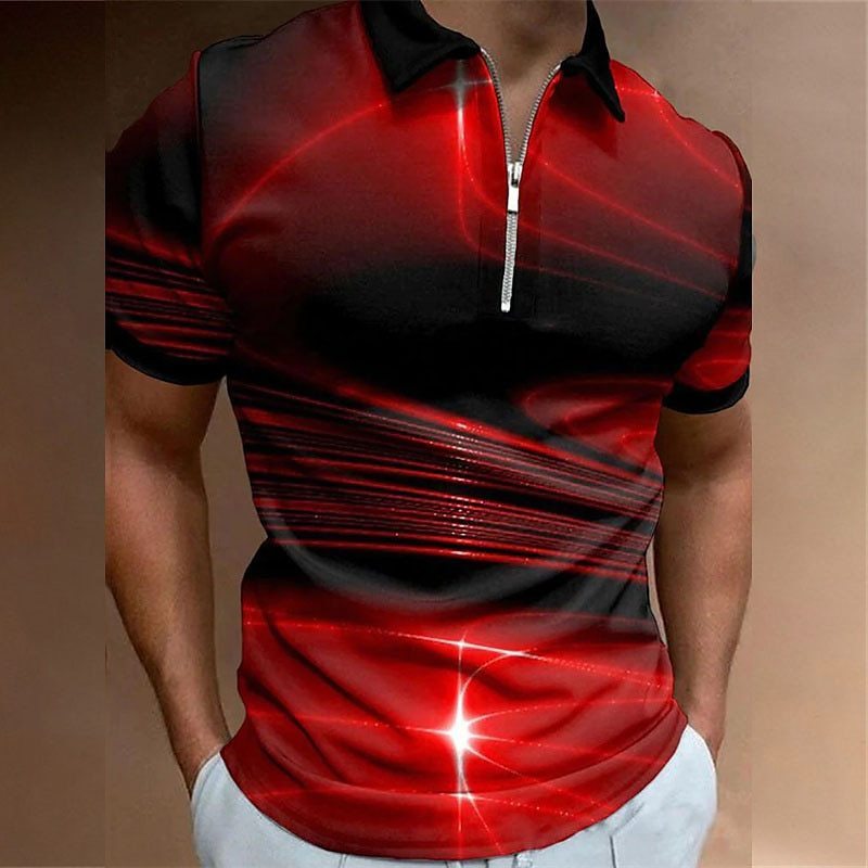 Men's Lapel Short Sleeve Zipper Polo Shirt Printing