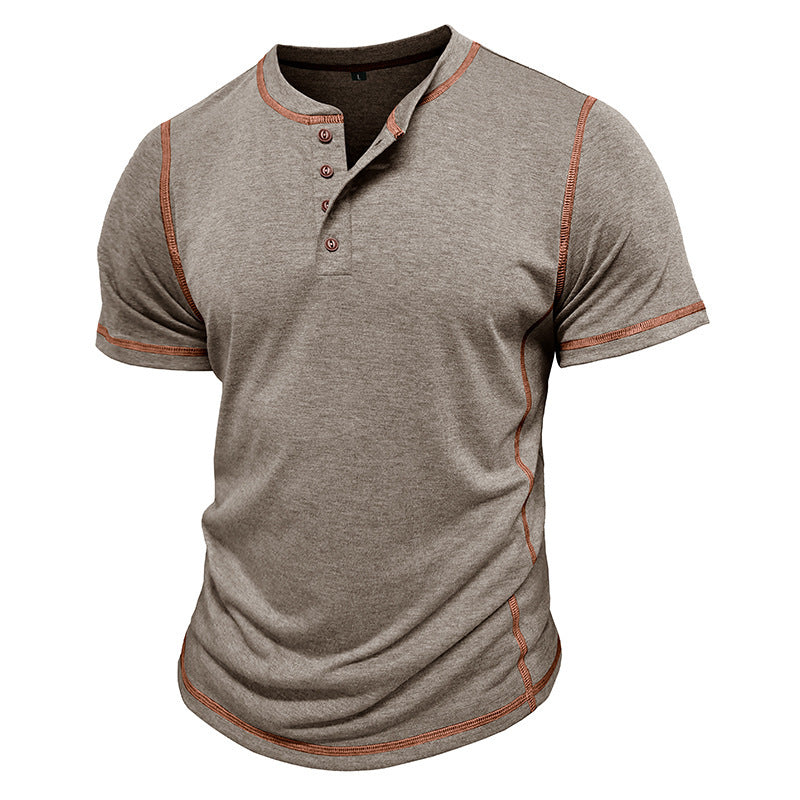 Short Sleeve Henley Shirt Men's Round Neck T-shirt