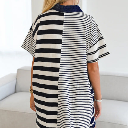 Black Stripe Half Placket Polo T Shirt Dress