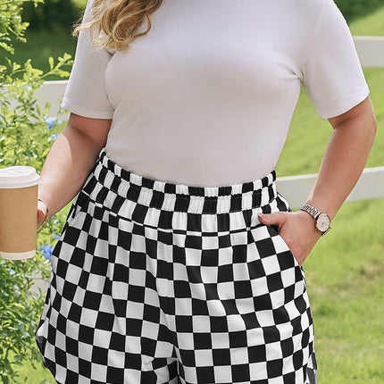 Black Plus Size Checkered Athleisure Shorts