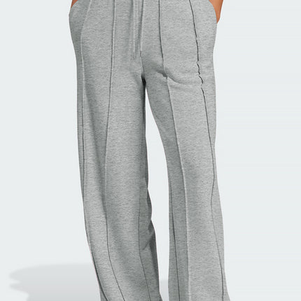 Gray Seamed Drawstring High Waist Wide Leg Sweatpants