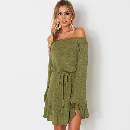 Off-Shoulder Lace-Up Sweater Dress For Women