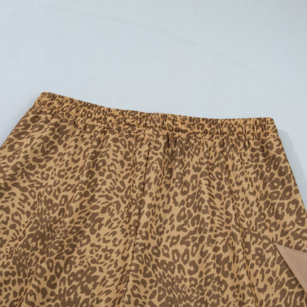 Khaki Plus Size Leopard Print Western Star Patched Jogger Pants