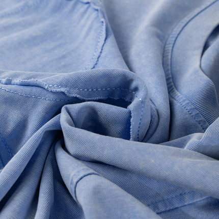 Sky Blue Mineral Wash Flower Patchwork Mini T Shirt Dress
