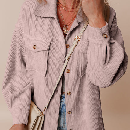 Light Pink Corduroy Flap Pocket Button Up Shacket